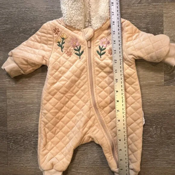 Tahari Baby Floral Winter Romper Beige 0-3M - Picture 4 of 4